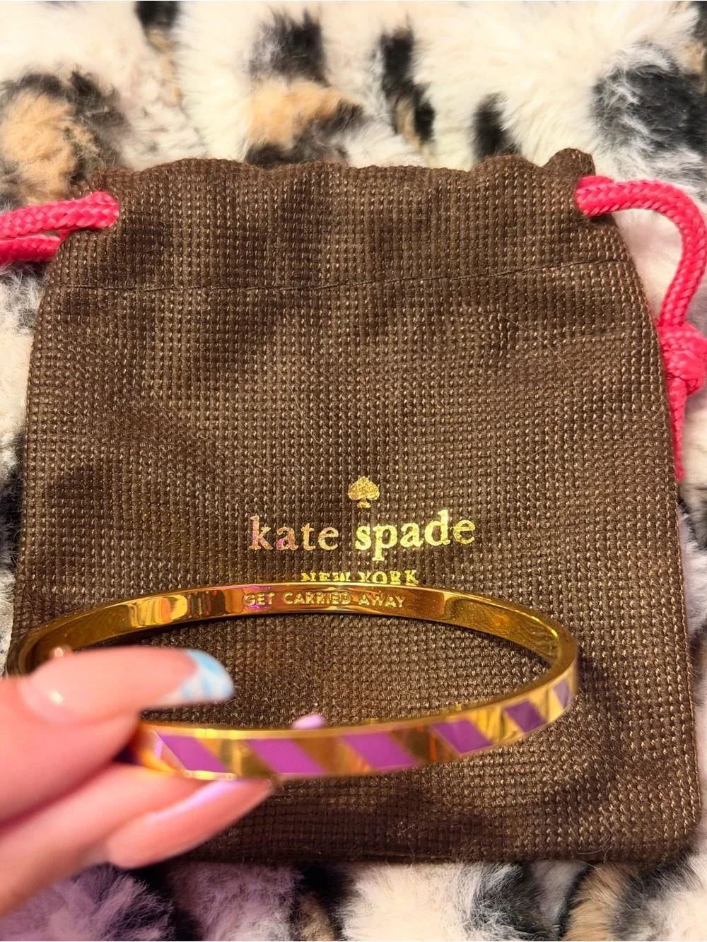 kate spade Pink and Purple Diagonal Enamel Bangle with Gold Trim